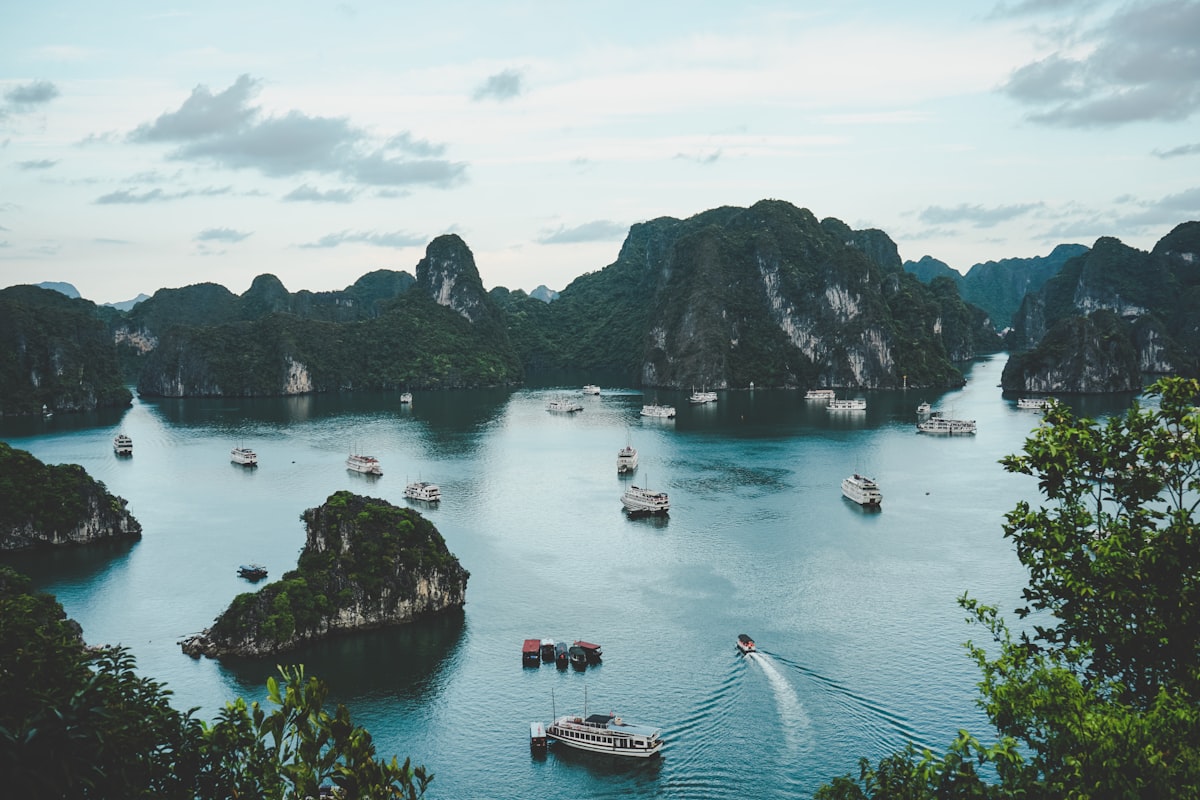 Ha Long Bay limestone islands in Vietnam